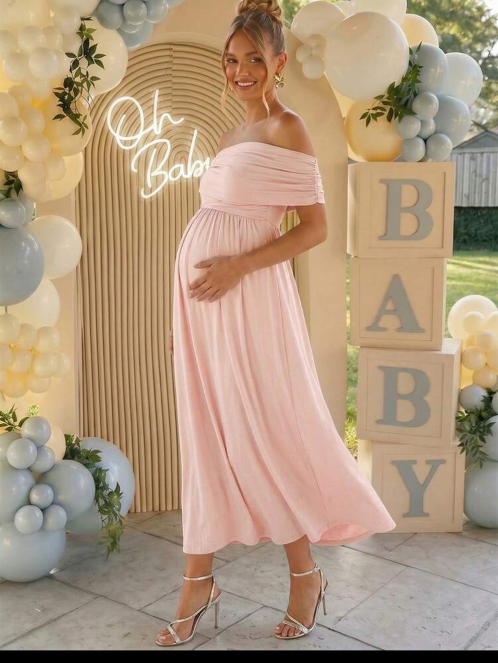 NWOT SHEIN Blush Pink Off Shoulder Maternity Midi Dress